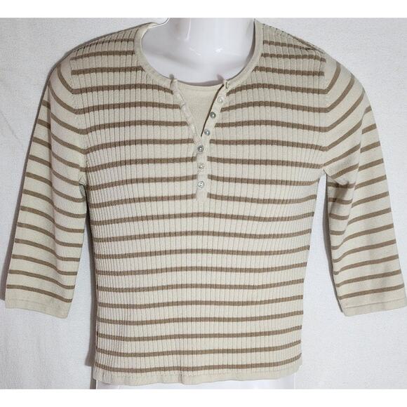 Cj Banks Brown Beige Knit Henlley Sweater 3/4 Sleeve Women's Size Small Soft Top - Picture 1 of 8